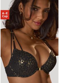 JETTE Damen Push-up-BH, Gr. 70, schwarz, Netz, Obermaterial: 63% Polyamid, 23% Polyester, 14% Elasthan, sexy, BHs, mit sexy Bänder-Optik und