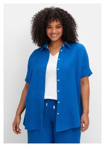 sheego Damen Hemdbluse "Große Größen", blau, casual, Gr. 56, unifarben, Obermaterial: 100% Baumwolle, Blusen, aus weicher Musselin-Qualität
