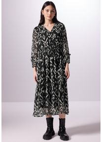 Damen Midikleid, schwarz, casual, Gr. 44, STREET ONE STUDIO, gemustert, Stoff, 100% Polyester, Kleider, mit grafischem Muster