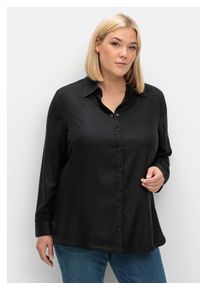 sheego Damen Hemdbluse "Große Größen", schwarz, klassisch, Gr. 54, unifarben, Obermaterial: 100% Viskose, Blusen, aus weich fließendem Viskose-Twill