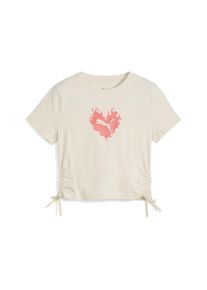 Puma Kinder T-Shirt "FLAMING LOVE T-Shirt mit Knotendetail Mädchen", weiß, Gr. 164, bedruckt, Obermaterial: 100% Baumwolle; Rippe: 20% Polyester, 80%