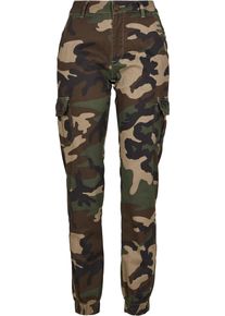 Urban Classics Damen Cargohose "Urban Classics Damen Ladies High Waist Camo Cargo Pants", grün, Gr. 28, 98% Baumwolle, 2% Elasthan, Hosen