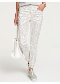 Heine Damen Webhose, grau, Gr. 42, bedruckt, gemustert, 97% Baumwolle, 3% Elasthan, Hosen