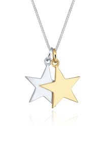 Elli Damen Kette mit Anhänger "Anhänger Stern Bicolor 925 Sterling Silber vergoldet", 45, ohne Stein, Silber 925 (Sterlingsilber), L: 45cm, silber,