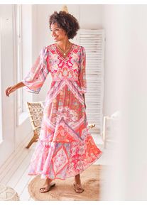 Heine Damen Maxikleid "Druck-Kleid", rosa, Gr. 48, gemustert, 100% Polyester, Kleider