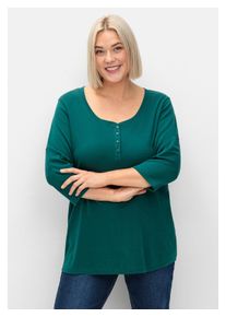 sheego Damen 3/4-Arm-Shirt "Große Größen", blau, casual, Gr. 40, unifarben, Obermaterial: 100% Baumwolle, Shirts, aus reiner Baumwolle