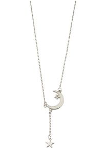 Firetti Damen Y-Kette "Schmuck Geschenk Edelstahl Halskette Ankerkette Mond Sterne", Edelstahl, L: 45,5cm B: 2mm, silber, Edelstahl, B:2mm,
