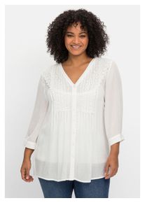 Damen Longbluse "Große Größen", weiß, feminin, Gr. 44, sheego by Joe Browns, unifarben, Obermaterial: 100% Viskose (LENZING ECOVERO);Spitze: 100%