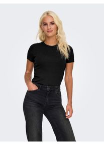 Only Damen Kurzarmshirt "ONLVAL S/S O-NECK TOP CC JRS", schwarz, modisch, Gr. S, unifarben, Jersey, Obermaterial: 95% Baumwolle, 5% Elasthan, Shirts