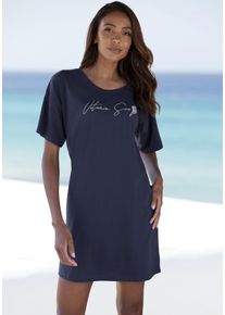 Vivance Dreams Damen Sleepshirt, Gr. 36, blau, Single Jersey, Obermaterial: 60% Baumwolle, 40% Polyester, unifarben, bedruckt, feminin, Kleider, mit