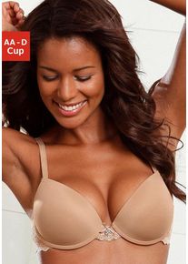 Lascana Damen Push-up-BH, Gr. 70, braun, Spitze, Obermaterial: 82% Polyamid (TACTEL), 18% Elasthan (LYCRA), sexy, BHs, mit Bügel und Spitzenrücken,
