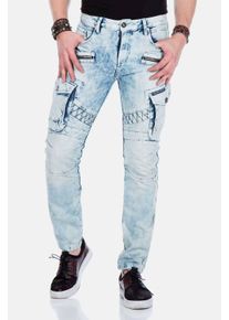 Cipo & Baxx CIPO & BAXX Herren Cargojeans "Jeans", blau, casual, Gr. 30, unifarben, 100% Baumwolle, Jeans, mit Deko-Zippern in Regular Fit, CD-435