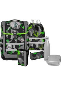 McNeill Kinder Schulranzen "Ergo Compacto, Techno", grün, Polyester, Rucksäcke, inkl. Federmäppchen, Turnbeutel, Schlamperrolle & Motivmagnet