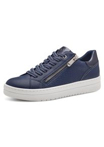 Marco Tozzi Damen Plateausneaker, Gr. 40, blau, Lederimitat, sportlich, Schuhe, Freizeitschuh, Halbschuh, Schnürschuh mit Prägung