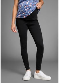 Neun Monate Damen Umstandsleggings "Hose mit extrabreitem Umschlag, 2in1 Optik", schwarz, Basic, Gr. 44, unifarben, Jersey, Obermaterial: 95%