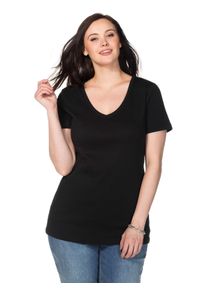 sheego Damen T-Shirt "Große Größen", schwarz, casual, Gr. 44, unifarben, Obermaterial: 100% Baumwolle, Shirts, mit V-Ausschnitt