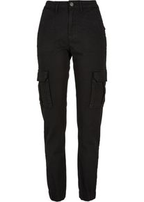 Urban Classics Damen Stoffhose "Urban Classics Damen Ladies Cotton Twill Utility Pants", schwarz, Gr. 27, unifarben, 98% Baumwolle, 2% Elasthan, Hosen
