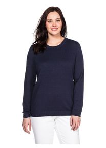 sheego Damen Rundhalspullover "Große Größen", blau, casual, Gr. 44, unifarben, Feinstrick, Obermaterial: 50% Baumwolle, 50% Polyacryl, Pullover