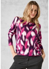Cecil Damen Langarmshirt, rosa, casual, Gr. XXL, gemustert, Web, Stoff, 50% Baumwolle, 50% Modal, Shirts, mit U-Boot-Ausschnitt