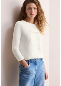 Cecil Damen Langarmshirt, weiß, casual, Gr. XXL, bedruckt, Jersey, Obermaterial: 50% Baumwolle, 50% Modal, Shirts, mit Schimmer-Print