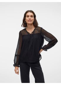 Véro Moda VERO MODA Damen Langarmbluse "VMLEAH LS LACE TOP WVN GA NOOS", schwarz, modisch, Gr. S, unifarben, Web, Obermaterial: 100% Polyester, Blusen