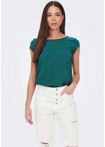 Only Damen Kurzarmbluse "ONLVIC S/S SOLID TOP NOOS PTM", blau, modisch, Gr. 34, unifarben, Web, Obermaterial: 97% Polyester, 3% Elasthan, Blusen