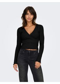 Only Damen Langarmshirt "ONLCARLOTTA L/S WRAP TOP JRS", schwarz, modisch, Gr. XS, unifarben, Jersey, Obermaterial: 50% Baumwolle, 50% Polyester,