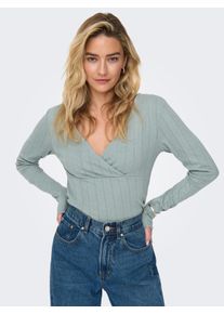 Only Damen Langarmshirt "ONLCARLOTTA L/S WRAP TOP JRS", blau, modisch, Gr. XS, unifarben, Jersey, Obermaterial: 50% Baumwolle, 50% Polyester, Shirts