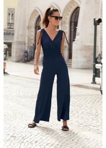 Lascana Damen Overall, blau, modisch, Gr. 36, Jersey, Obermaterial: 100% Viskose, Overalls, mit Bändern zum Raffen der Träger, sommerlicher Jumpsuit