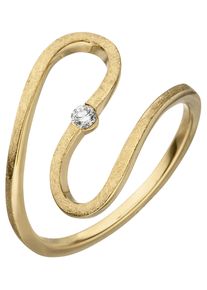 Jobo Damen Fingerring, 50, SI = kleine Einschlüsse, Gelbgold 585-Diamanten, gelb, Gelbgold 585, Diamanten, Fingerringe, geschlängelt 585 Gold eismatt