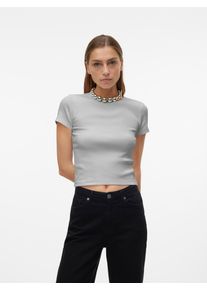 Véro Moda VERO MODA Damen Rundhalsshirt "VMCHLOE SS SHORT TOP JRS NOOS", grau, modisch, Gr. S, unifarben, Jersey, Obermaterial: 95% Baumwolle, 5% Elasthan,
