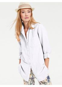 Heine Damen Longbluse, weiß, Gr. 46, unifarben, 55% Baumwolle, 45% Leinen, Blusen