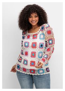 Damen Strickpullover "Große Größen", weiß, modisch, Gr. 52, sheego by Joe Browns, gemustert, Grobstrick, Obermaterial: 100% Polyacryl, Pullover, im
