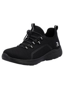 RIEKER SPORT Damen Slip-On Sneaker, Gr. 41, schwarz, Textil, sportlich, Schuhe, Trekking Schuh, Freizeitschuh, Slipper mit einfachem Schnellverschluss
