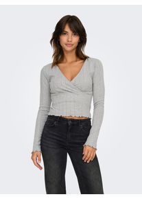 Only Damen Langarmshirt "ONLCARLOTTA L/S WRAP TOP JRS", grau, modisch, Gr. XS, unifarben, Jersey, Obermaterial: 50% Baumwolle, 50% Polyester, Shirts