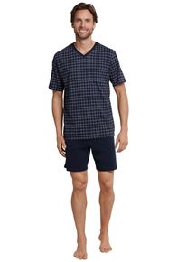 Schiesser Herren Shorty ""Dark Sapphire"", Gr. 48, blau, Single Jersey, Obermaterial: 100% Baumwolle, kariert, unifarben, klassisch, Homewear-Sets,