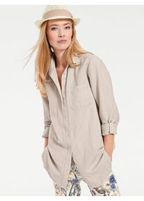 Heine Damen Longbluse, beige, Gr. 48, unifarben, 55% Baumwolle, 45% Leinen, Blusen