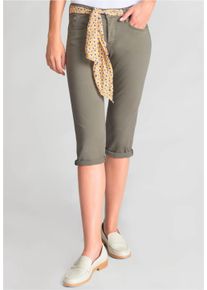 Damen Caprihose "KAYA", grün, casual, Gr. 28, Le Temps Des Cerises, 98% Baumwolle, 2% Elasthan, Hosen, mit umgeschlagenem Beinsaum