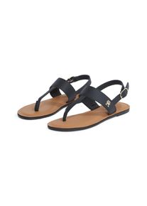Tommy Hilfiger Damen Riemchensandale "LEATHER THONG SANDAL", Gr. 37, schwarz, Leder, modisch, Schuhe, Sandalette, Sommerschuh, Flats mit Zehensteg