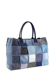 Damen Schultertasche "Patchwork", Collezione Alessandro, blau, Baumwolle, Taschen, aus Leder und Jeansstoff