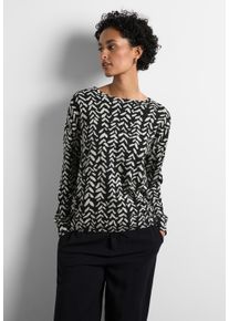 Street One Damen Langarmshirt, schwarz, casual, Gr. 36, gemustert, Stoff, 64% Polyester, 33% Viskose, 3% Elasthan, Shirts, Rundhalsausschnitt