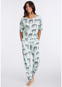 Vivance Dreams Damen Pyjama, Gr. 32, grün, Single Jersey, Obermaterial: 60% Baumwolle, 40% Polyester, feminin, Homewear-Sets, mt Animal Alloverprint