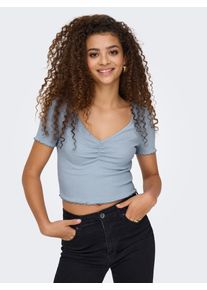 Only Damen Kurzarmshirt "ONLBETTY S/S V-NECK TOP CC JRS"soft chambray, modisch, Gr. XS, unifarben, Jersey, Obermaterial: 95% Baumwolle, 5% Elasthan,