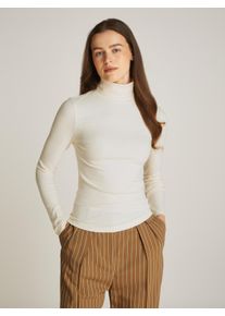 Tommy Hilfiger Damen Langarmshirt "SLIM 5X2 RIB ROLL-NK LS", beige, Basic, Gr. XXL, unifarben, Rippware, Obermaterial: 95% Viskose, 5% Elasthan,