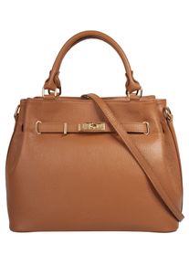Samantha Look Damen Henkeltasche, braun, Leder, unifarben, leicht glänzend, Taschen, echt Leder, Made in Italy, geräumige Henkeltasche mit