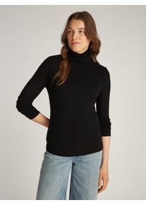 Tommy Hilfiger Damen Langarmshirt "SLIM 5X2 RIB ROLL-NK LS", schwarz, Basic, Gr. M, unifarben, Rippware, Obermaterial: 95% Viskose, 5% Elasthan,