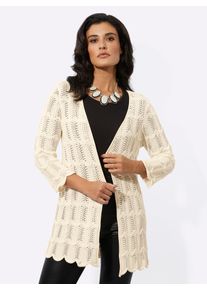 CRÉATION L CREATION L Damen Ajourstrickjacke, beige, Gr. 36, unifarben, 40% Baumwolle, 40% Modal, 20% Polyester, Strickjacken