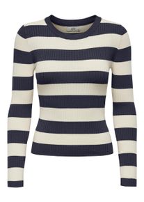 Jacqueline de Yong JDY Damen Rundhalspullover "JDYPLUM L/S O-NECK PULLOVER KNT NOOS", blau, modisch, Gr. XS, gestreift, Strick, Rippstrick, Obermaterial: 80% Viskose,