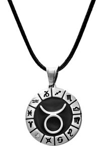 Firetti Damen Kette mit Anhänger "Schmuck Geschenk Edelstahl Leder Halsschmuck Halskette Sternzeichen", Stier, Edelstahl-Leder, L: 80cm B: 2mm, weiß,