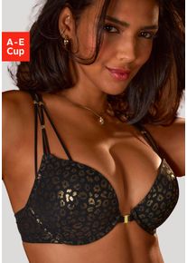 JETTE Damen Push-up-BH, Gr. 85, schwarz, Netz, Obermaterial: 63% Polyamid, 23% Polyester, 14% Elasthan, sexy, BHs, mit sexy Bänder-Optik und